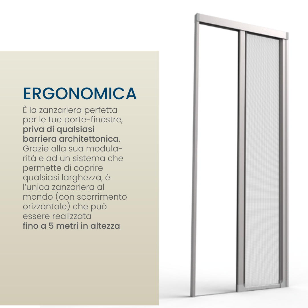 QuadraFlair Plus+ Zanzariera Laterale priva di barriere architettoniche con carroarmato chiuso con sistema anti vento 2 Ante