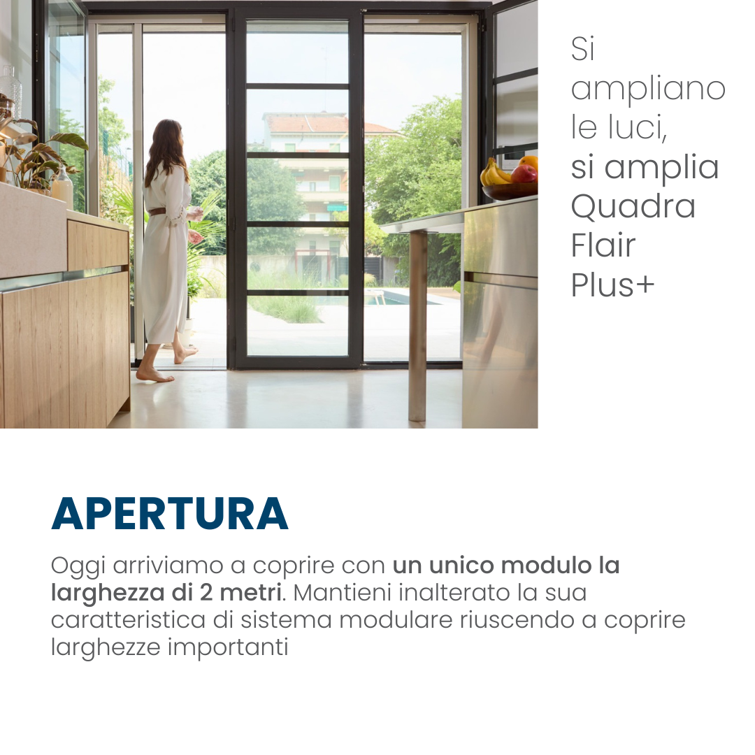 QuadraFlair Plus+ Zanzariera Laterale priva di barriere architettoniche con carroarmato chiuso con sistema anti vento 2 Ante