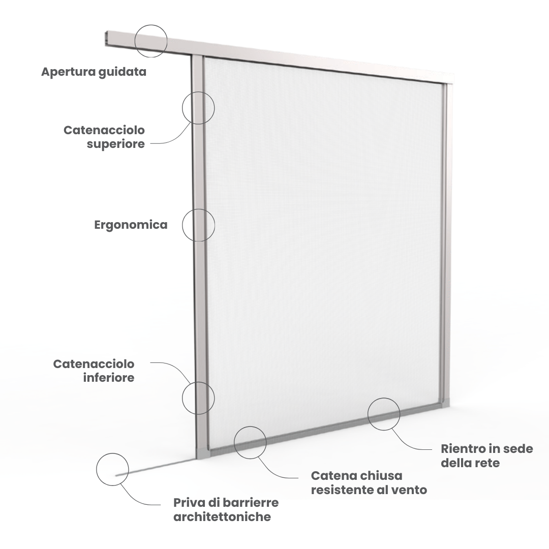 QuadraFlair Plus+ Zanzariera Laterale priva di barriere architettoniche con carroarmato chiuso con sistema anti vento 2 Ante