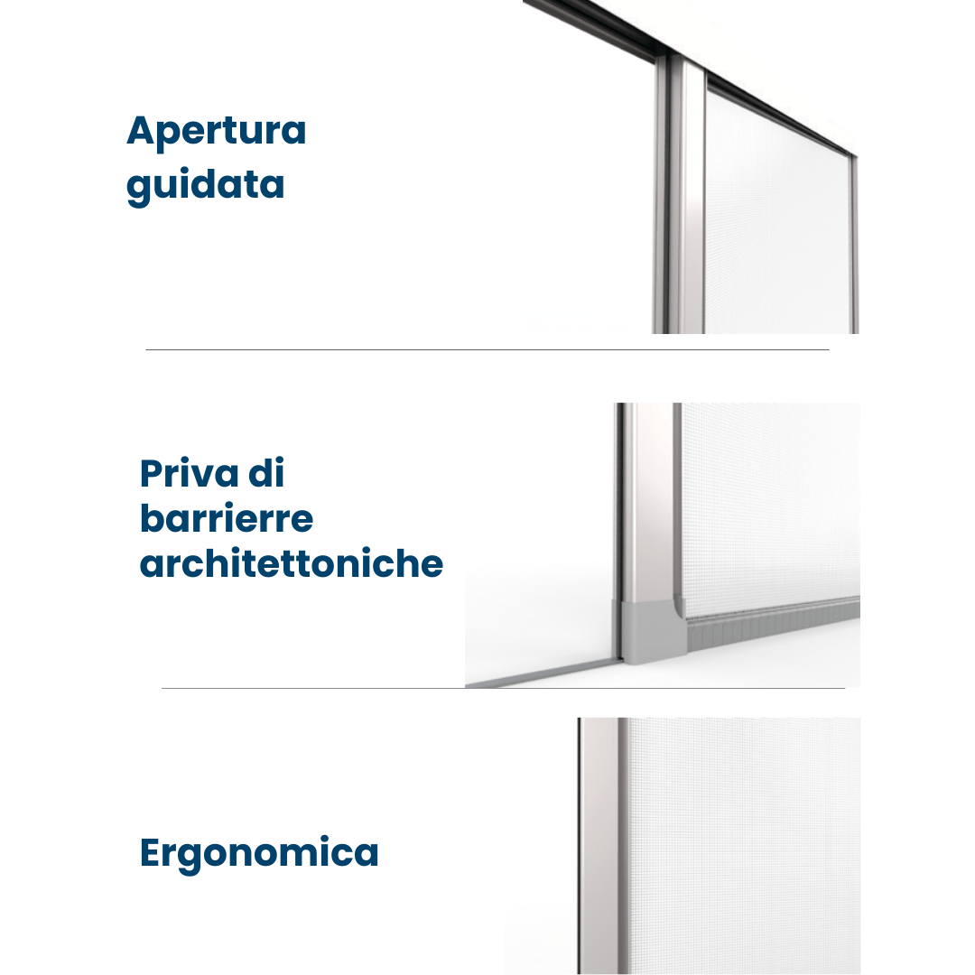 QuadraFlair Plus+ Zanzariera Laterale priva di barriere architettoniche con carroarmato chiuso con sistema anti vento 2 Ante