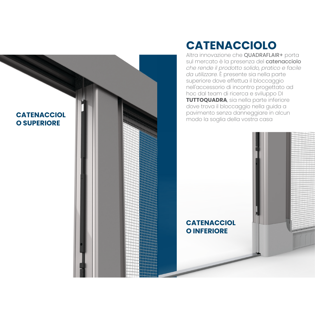 QuadraFlair Plus+ Zanzariera Laterale priva di barriere architettoniche con carroarmato chiuso con sistema anti vento 2 Ante