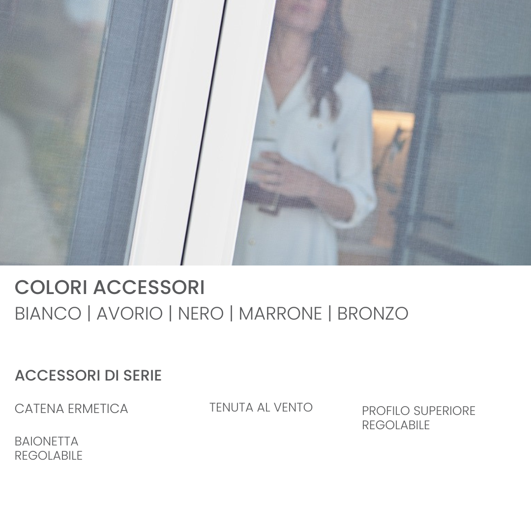 QuadraFlair Plus+ Zanzariera Laterale priva di barriere architettoniche con carroarmato chiuso con sistema anti vento 2 Ante
