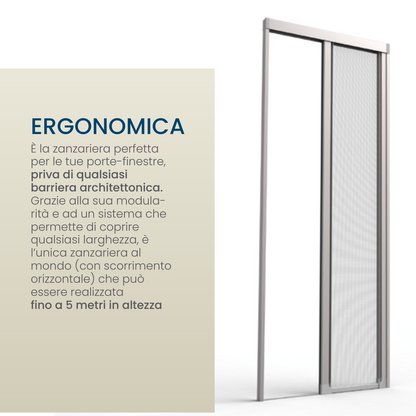 QuadraFlair Plus+ Zanzariera Laterale priva di barriere architettoniche con carroarmato chiuso con sistema anti vento 1 Anta