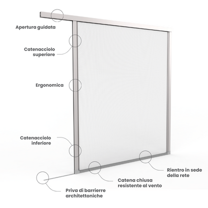 QuadraFlair Plus+ Zanzariera Laterale priva di barriere architettoniche con carroarmato chiuso con sistema anti vento 1 Anta