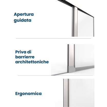 QuadraFlair Plus+ Zanzariera Laterale priva di barriere architettoniche con carroarmato chiuso con sistema anti vento 1 Anta