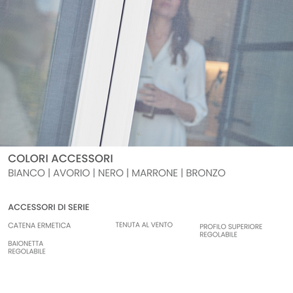 QuadraFlair Plus+ Zanzariera Laterale priva di barriere architettoniche con carroarmato chiuso con sistema anti vento 1 Anta